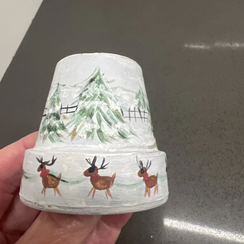 Set of 2 Very Small Handpainted Christmas Plant Flower Pots